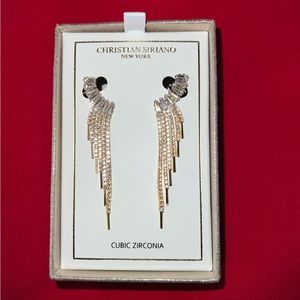 Gold-Toned Winged Rhinestone Sparkling Tassel Earrings (NIB)
